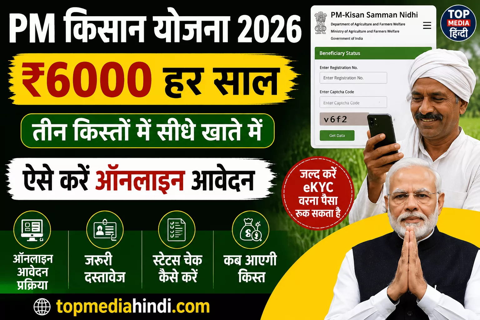 PM Kisan Yojana 2026: किसानों को मिल रहे ₹6000, ऐसे करें ऑनलाइन आवेदन और स्टेटस चेक